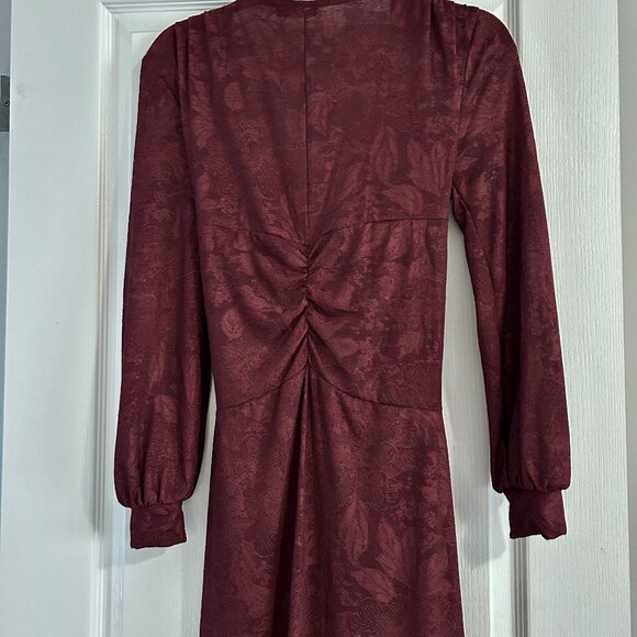 Zara Deep Burgundy Jacquard Midi Dress – Size S - Picture 6 of 6